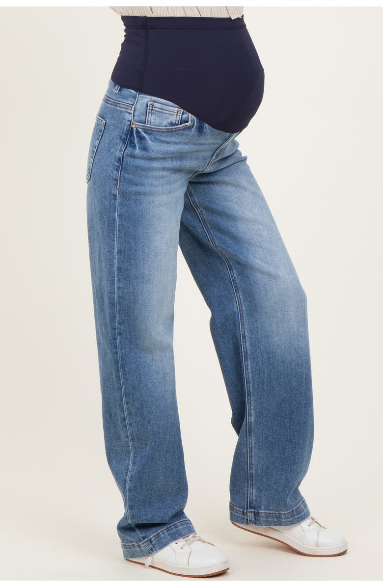 PinkBlush Medium Wash Baggy Straight Leg Maternity Jeans, Alternate, color, 
