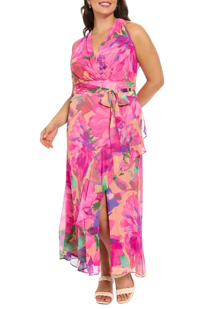 Tie Waist Maxi Dress, Main, color, PEACH/ PINK