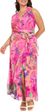 London Times Tie Waist Maxi Dress