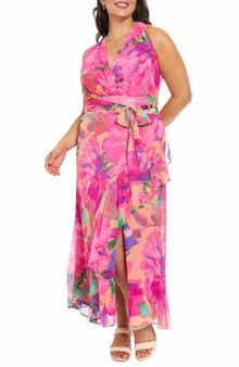 London Times Tie Waist Maxi Dress