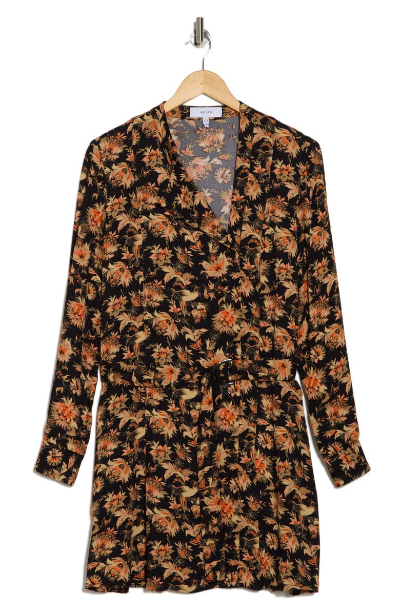 Reiss Lula Floral Long Sleeve Dress, Alternate, color, Black Floral