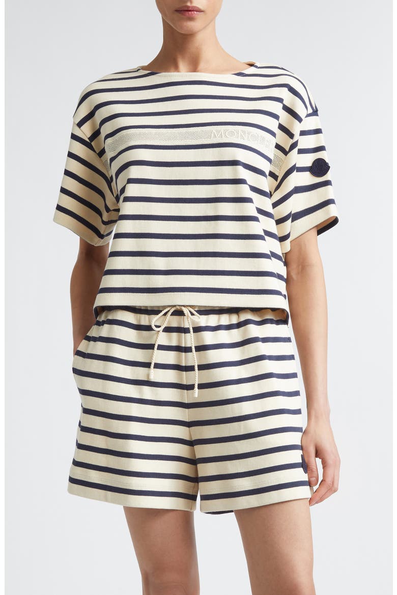 Nautical Stripe Ventilated Crop T-Shirt, Main, color, WHITE/ BLUE