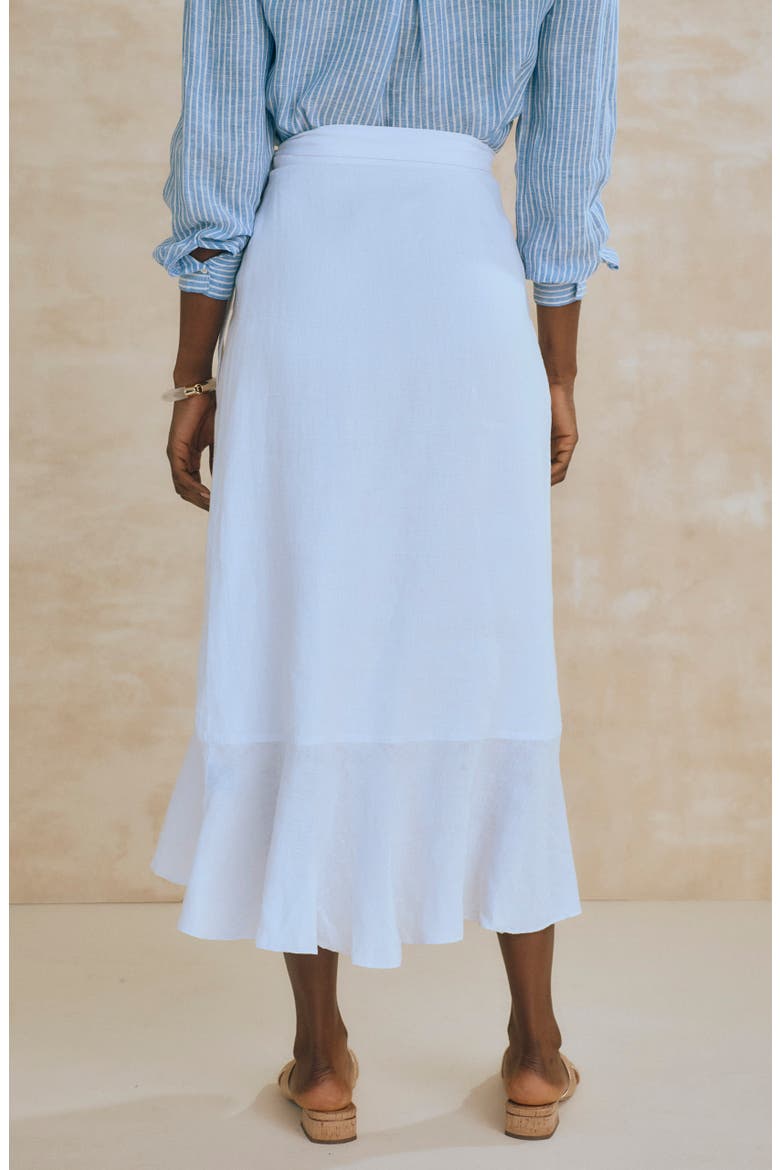 Zia Ruffle Trim Linen Wrap Skirt, Alternate, color, WHITE