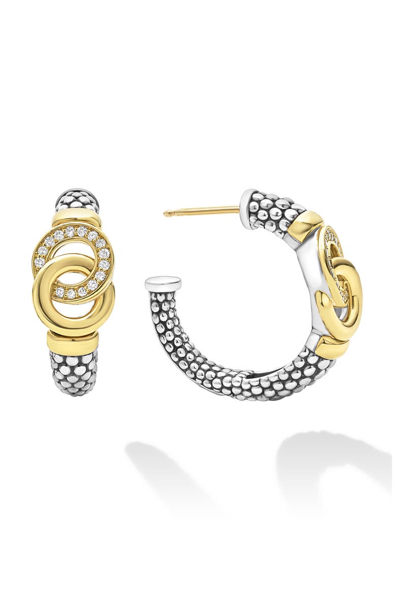 Signature Caviar Two-Tone Interlocking Diamond Hoop Earrings video