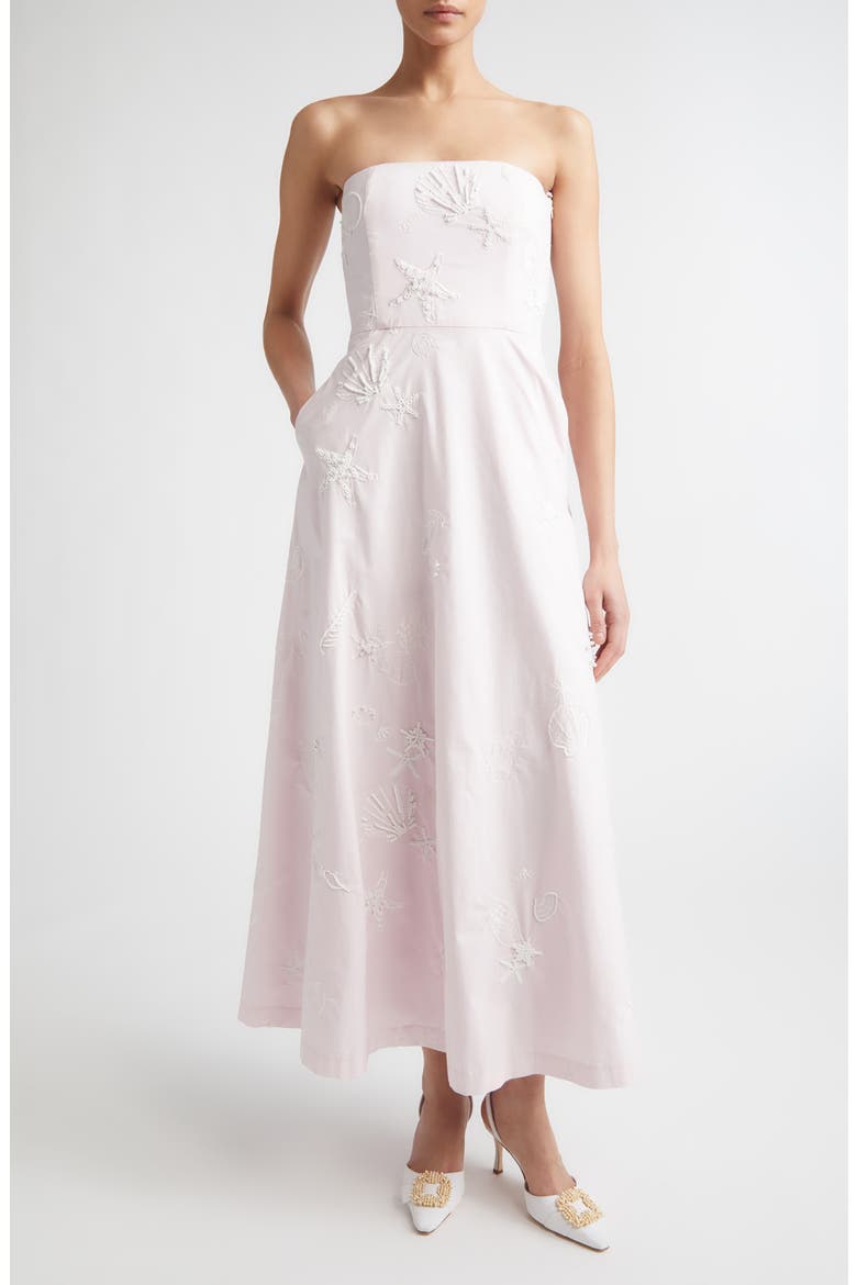 Odette Embroidered Strapless Cotton Gown, Main, color, IVORY SHELL BRODERIE