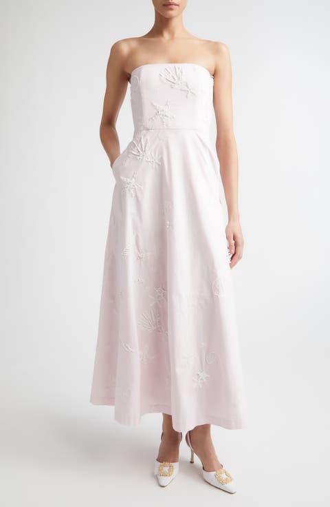 Odette Embroidered Strapless Cotton Gown