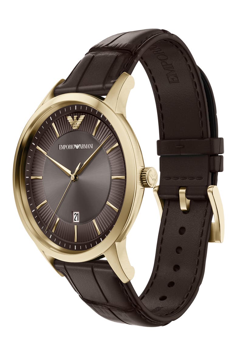 Archetipo Leather Strap Watch, 39mm, Alternate, color, BROWN