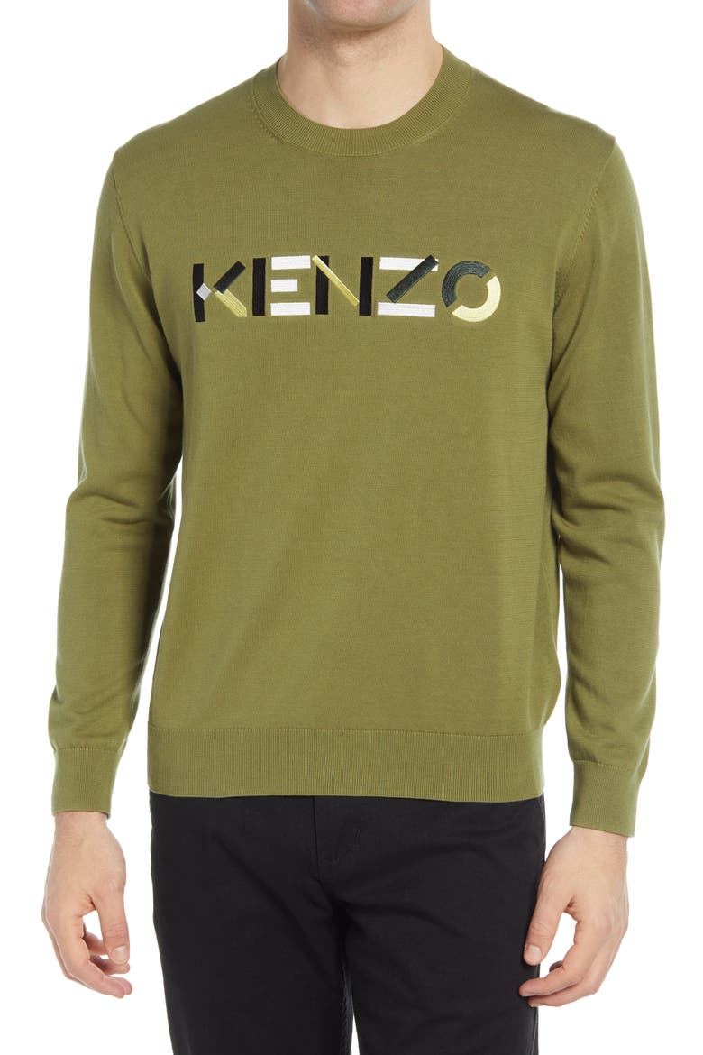 Men's Multico Embroidered Logo Crewneck Sweater, Main, color, TAUPE KHAKI