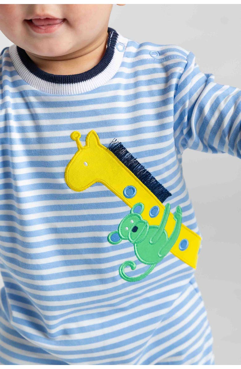 Florence Eiseman Stripe Knit Longall With Giraffe And Monkey, Alternate, color, Light Blue, White, Yellow