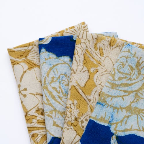 Ichcha Mix & Match Block Print Cotton Napkins In Gold