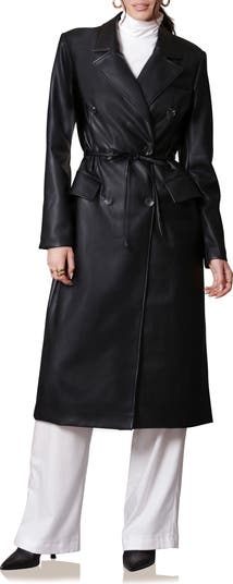 ジャケット・アウター RAFFINE FAKE LEATHER TRENCH COAT Women's Faux Leather Classic Streetwear Single Breasted