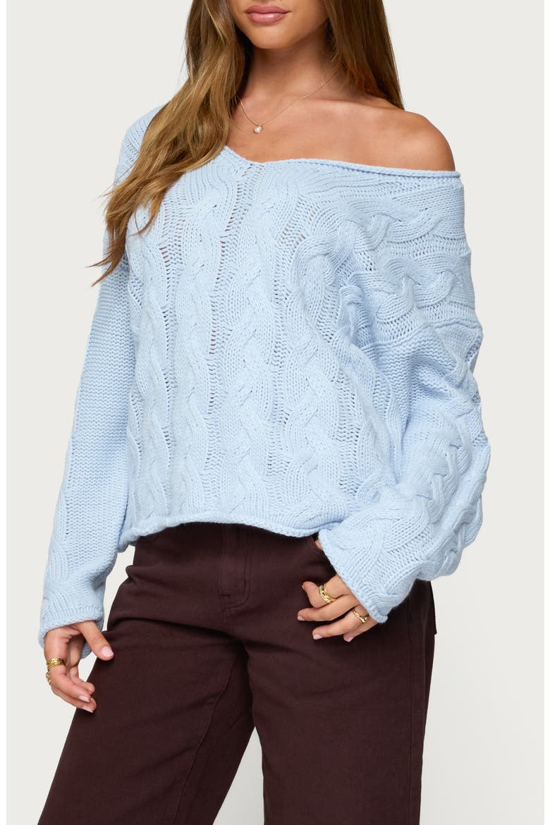 Inga Oversize Cable Knit Sweater, Alternate, color, LIGHT-BLUE