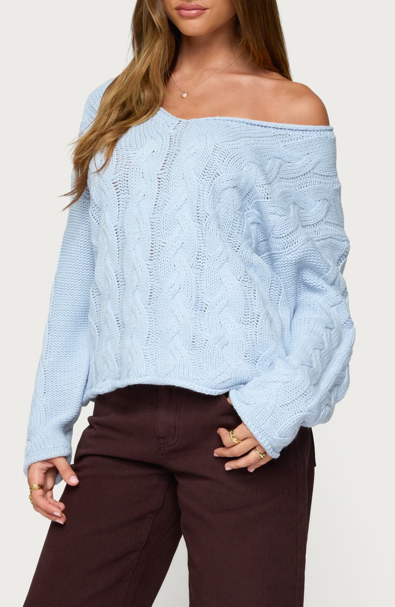 EDIKTED Inga Oversize Cable Knit Sweater, Alternate, color, Light-Blue