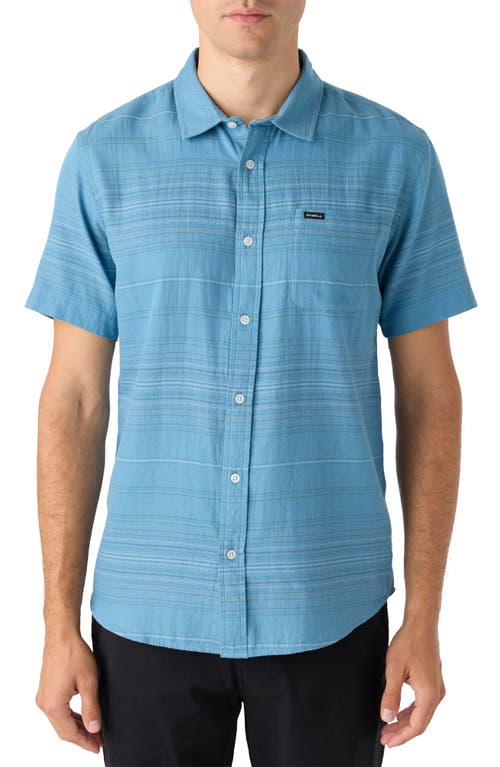 O'Neill Seafaring Stripes Short Sleeve Button-Up Shirt in Blue Shadow 