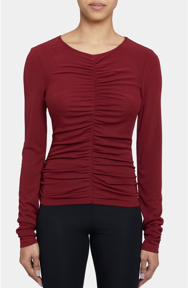 Santorelli CLEA Long Sleeve Fitted Top with Front Ruching, Main, color, Carmine Red