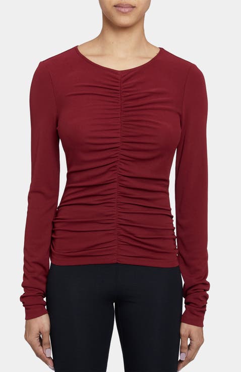 CLEA Long Sleeve Fitted Top with Front Ruching