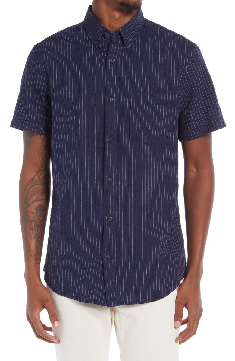 Treasure & Bond Linen Blend Short Sleeve Button-Down Shirt, Main, color,