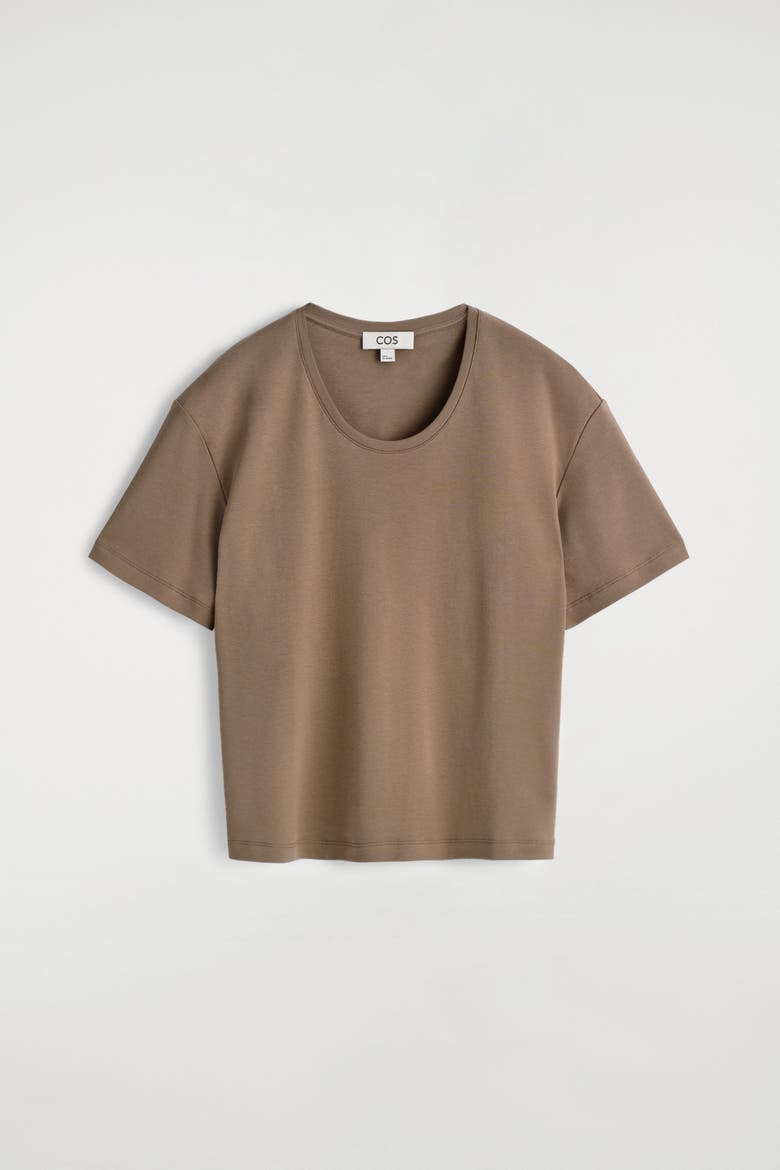 Scoop-Neck Cotton T-Shirt, Alternate, color, BROWN