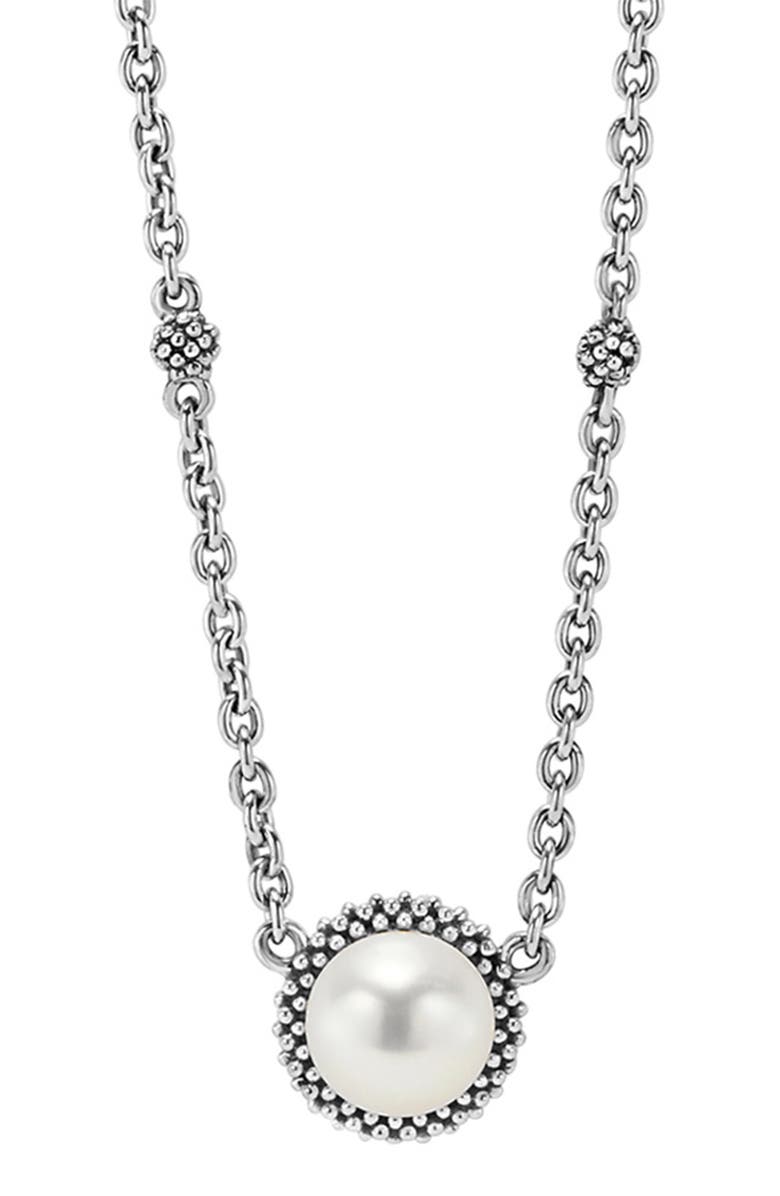 LAGOS Freshwater Pearl Stud Earrings & Pendant Necklace Set, Alternate, color, Silver/ Pearl