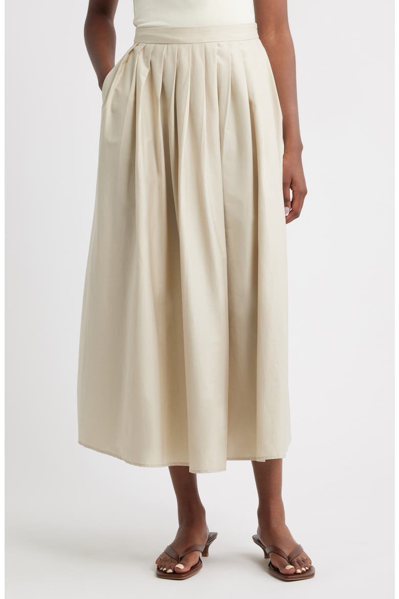 Indo Pleated Cotton Blend Skirt, Main, color, IVORY WHITE