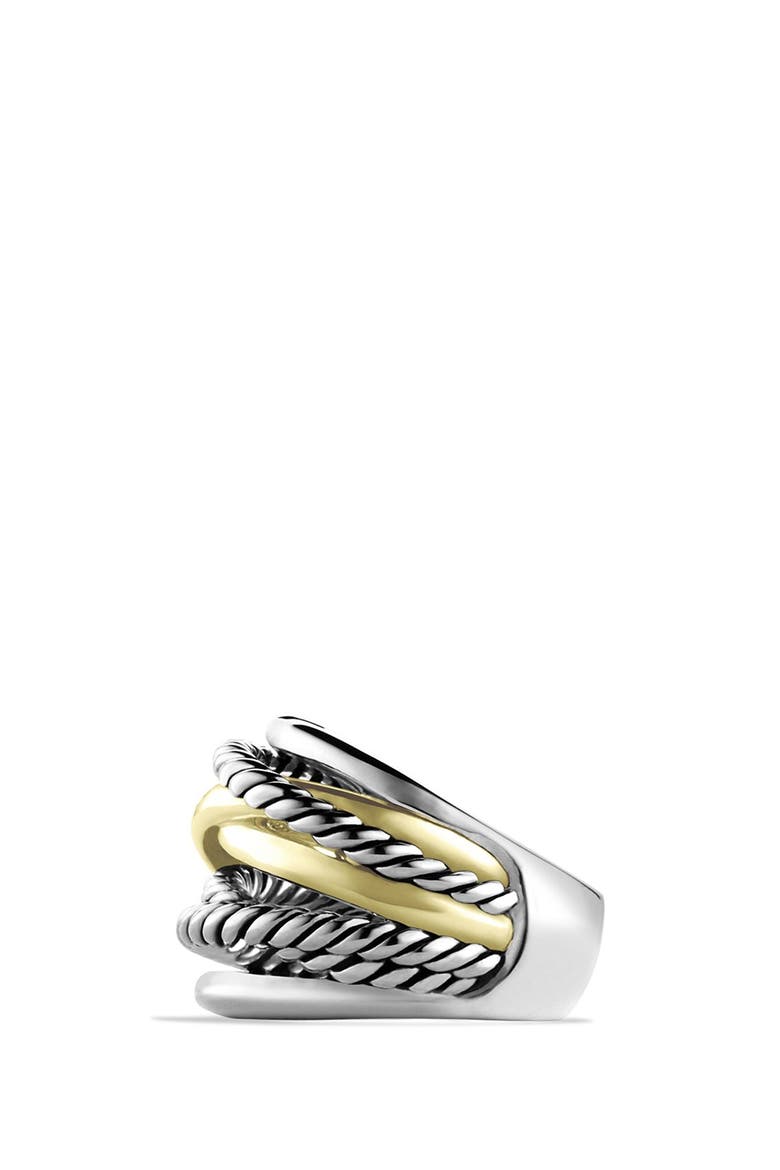 Crossover Wide Ring with Gold, Alternate, color, STERLING SILVER/ 14K GOLD