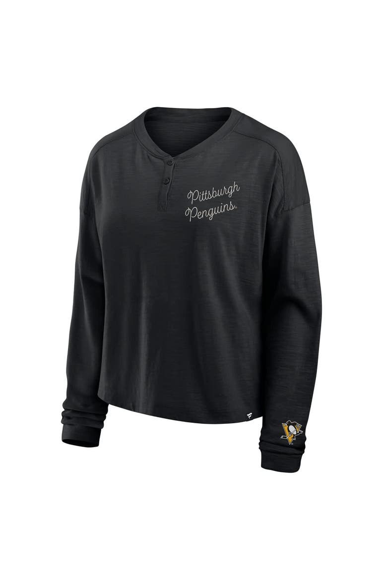 Women's Fanatics Black Pittsburgh Penguins Oversized All Out Effort Long Sleeve Henley T-Shirt, Alternate, color, Black