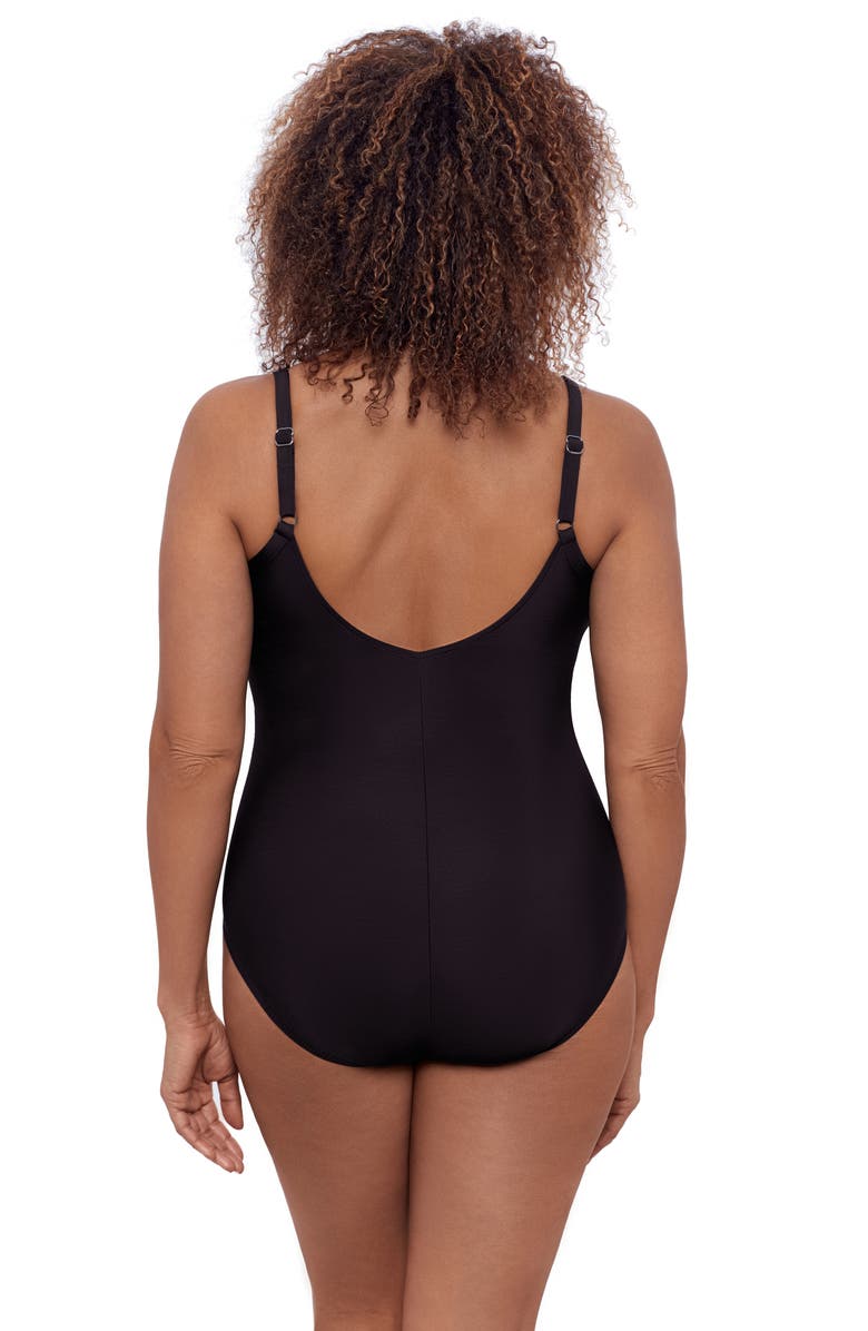 Aqua Green Princess Seam V-Neck Side Shirred Adjustable One-Piece Swimsuit, Alternate, color, Black