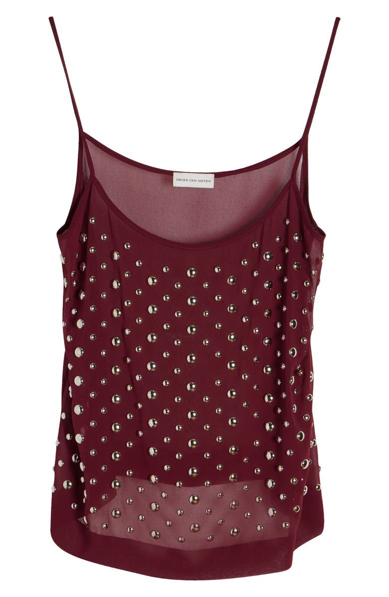 Dries Van Noten Studded Sheer Chiffon Camisole, Alternate, color, Bordeaux