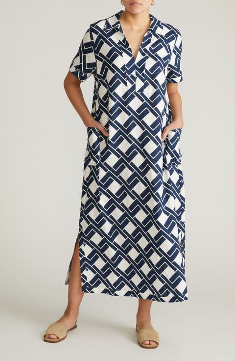 Leaf-Print Linen-Blend Maxi Dress (Plus)