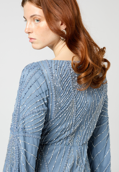 Maryisa Modest Embellished Sequin Beaded Maxi Dress With Long Sleeves