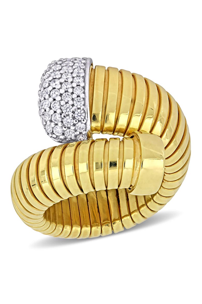 Cubic Zirconia Omega Snake Wrap Ring, Main, color, Yellow-Plated