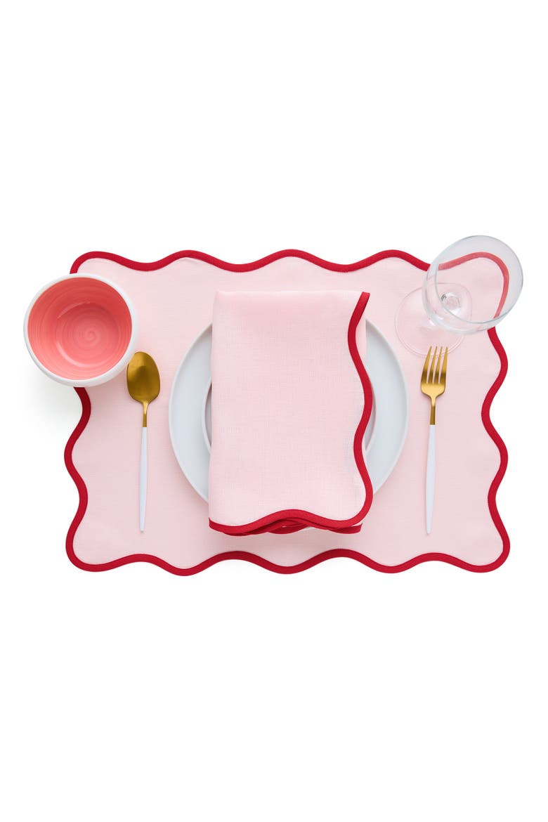 Linen Dinner Napkins Set of 4, 20 Inch Round - Giselle Scallop Edge, Alternate, color, Red and Pink