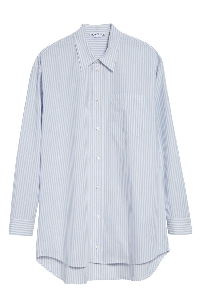 Acne Studios Stripe Logo Organic Cotton Graphic Button-Up Shirt, Alternate, color, Light Blue/ White