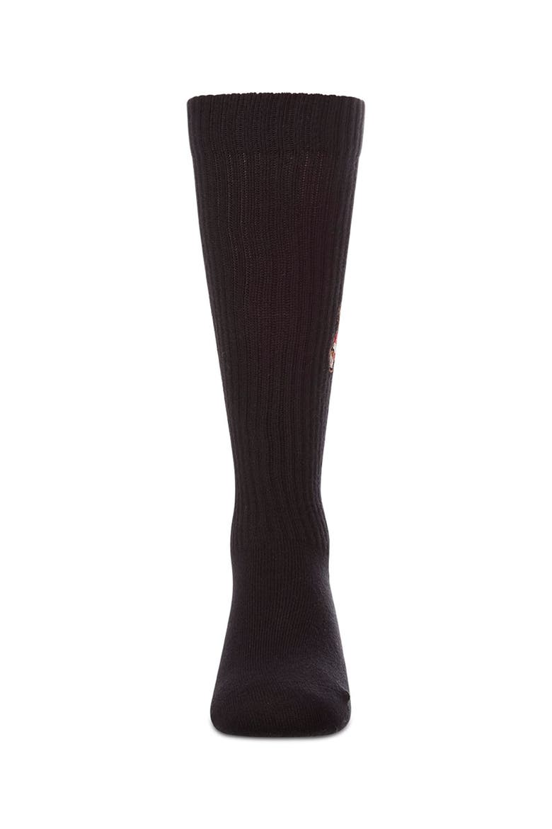 Ribbed Knee High Sock with Embroidered Teddy Bear, Alternate, color, Black