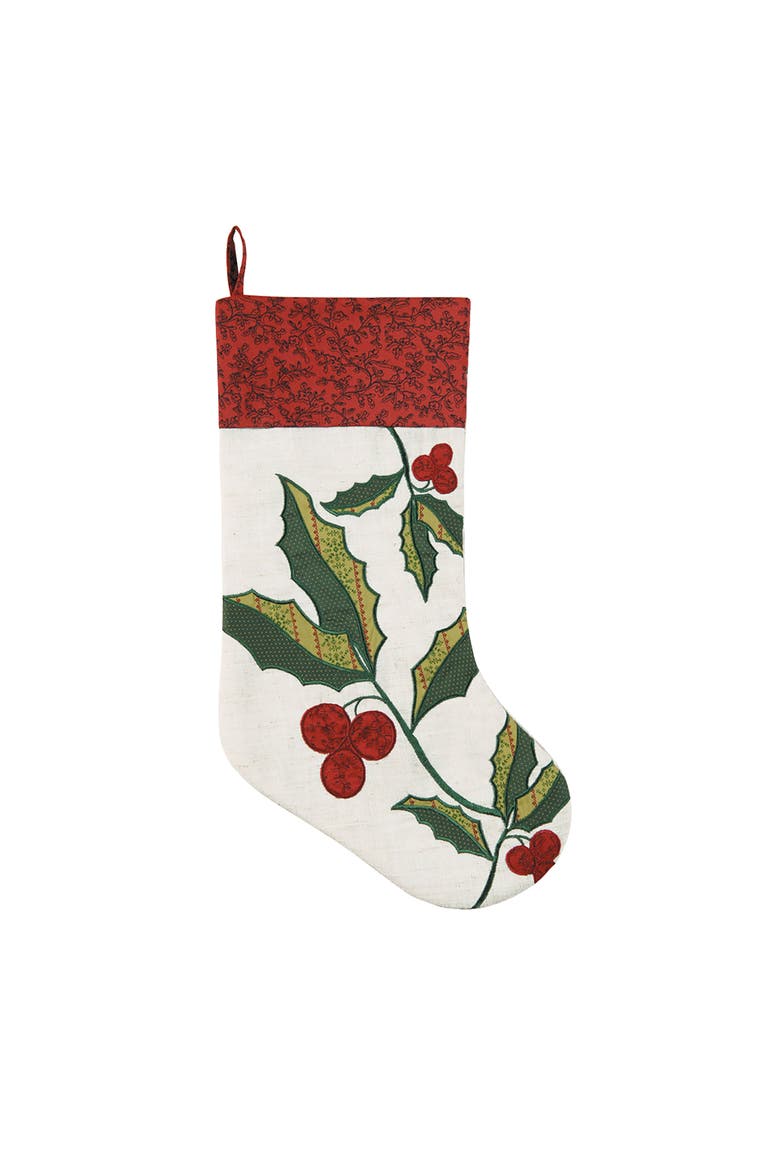 20" Holly Berries Hanging Large Christmas Stocking with Red Cuff, Main, color, White