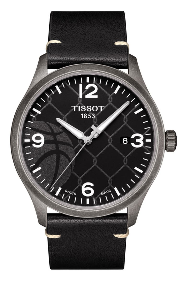 Men's Gent XL 3x3 Street Basketball Leather Strap Watch, 42mm, Main, color, GREY