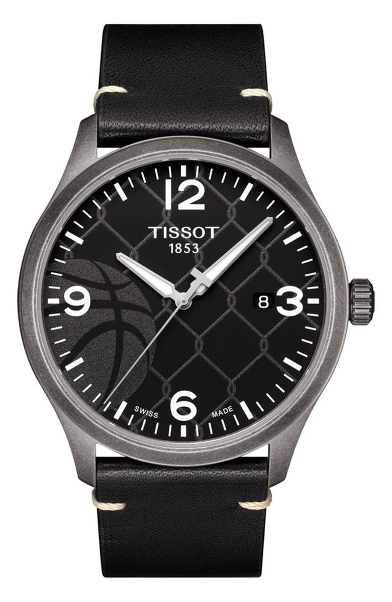 Tissot Men's Gent XL 3x3 Street Basketball Leather Strap Watch, 42mm, Main, color, Grey
