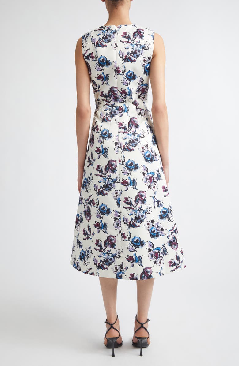 Emilia Wickstead Rumi Floral Satin Fit & Flare Midi Dress, Alternate, color, Floral Purple/Blue On Ivory