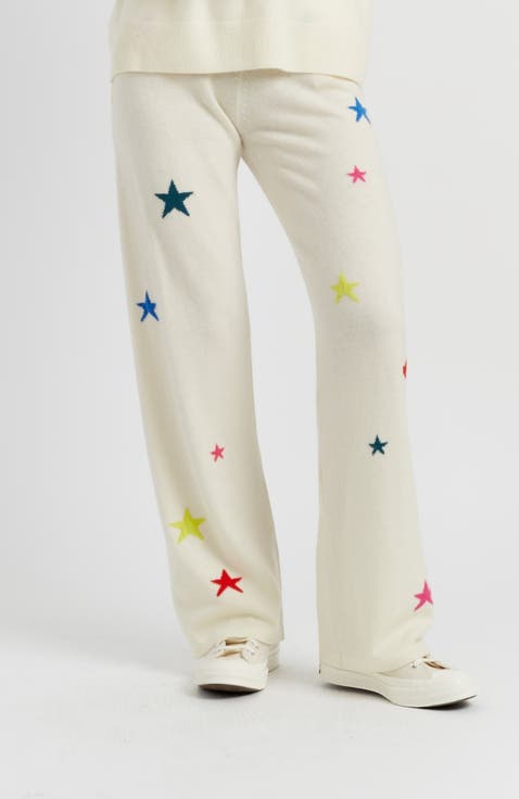 Wool Cashmere Star Wide-Leg Track Pants