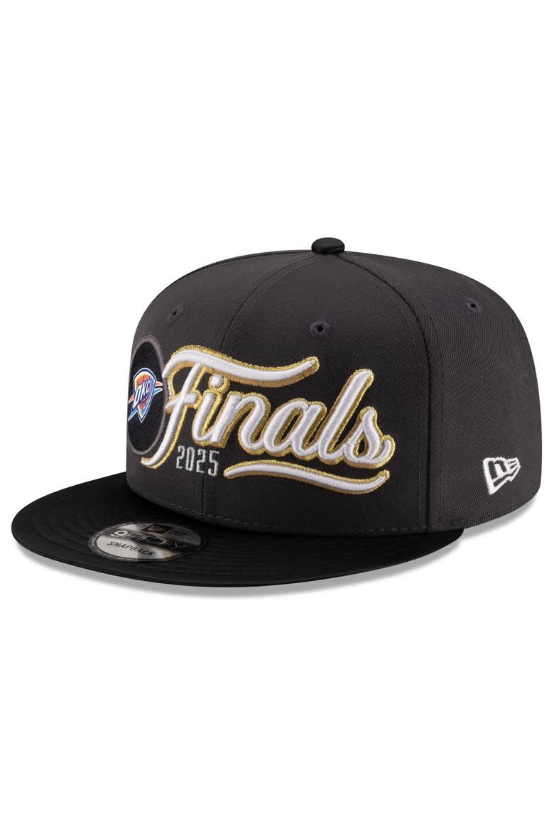 Men's New Era Charcoal/Black Oklahoma City Thunder 2025 Western Conference Champions Locker Room 9FIFTY Snapback Hat, Alternate, color, Charcoal