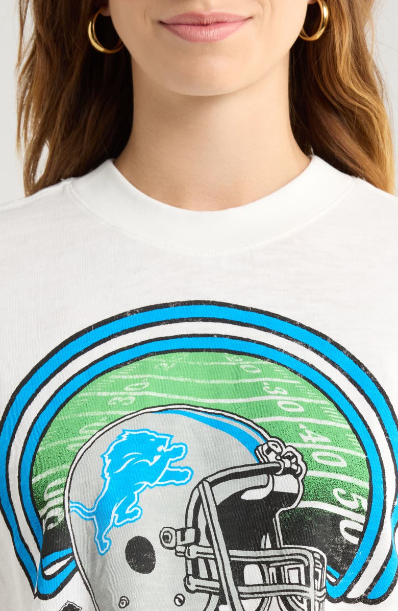 Junk Food Game Time NFL Detroit Lions Crop Distressed Graphic T-Shirt, Alternate, color, Vintage White