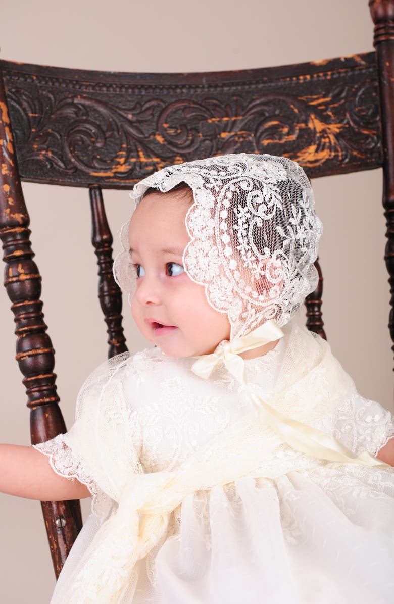Little Things Mean a Lot Christening Gown, Shawl, Slip & Bonnet Set, Alternate, color, Ivory