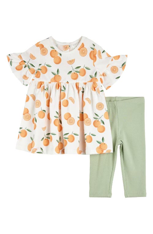 FIRSTS BY PETIT LEM FIRSTS BY PETIT LEM ORANGE PRINT COTTON FLUTTER SLEEVE TOP & LEGGINGS SET 