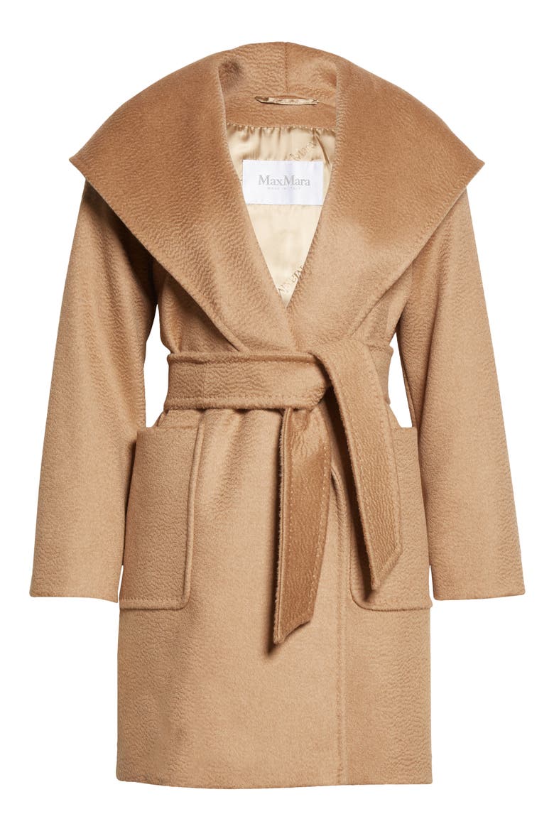 Rialto Hooded Camel Hair Wrap Coat, Alternate, color, CAMEL