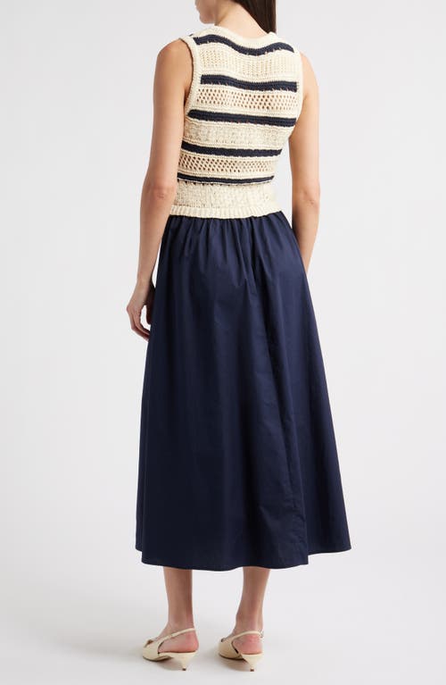 Zoe And Claire Sleeveless Mixed Media Dress In Blue