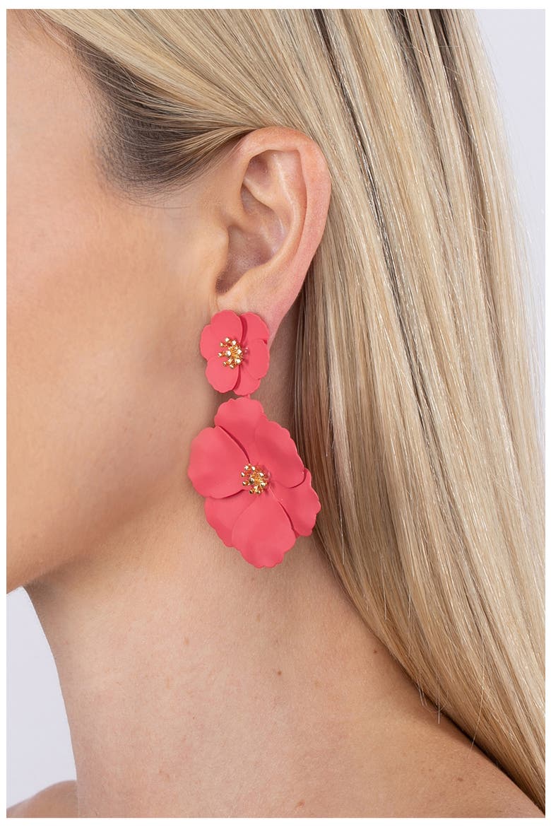 Daisy Floral Drop Earrings, Alternate, color, RED