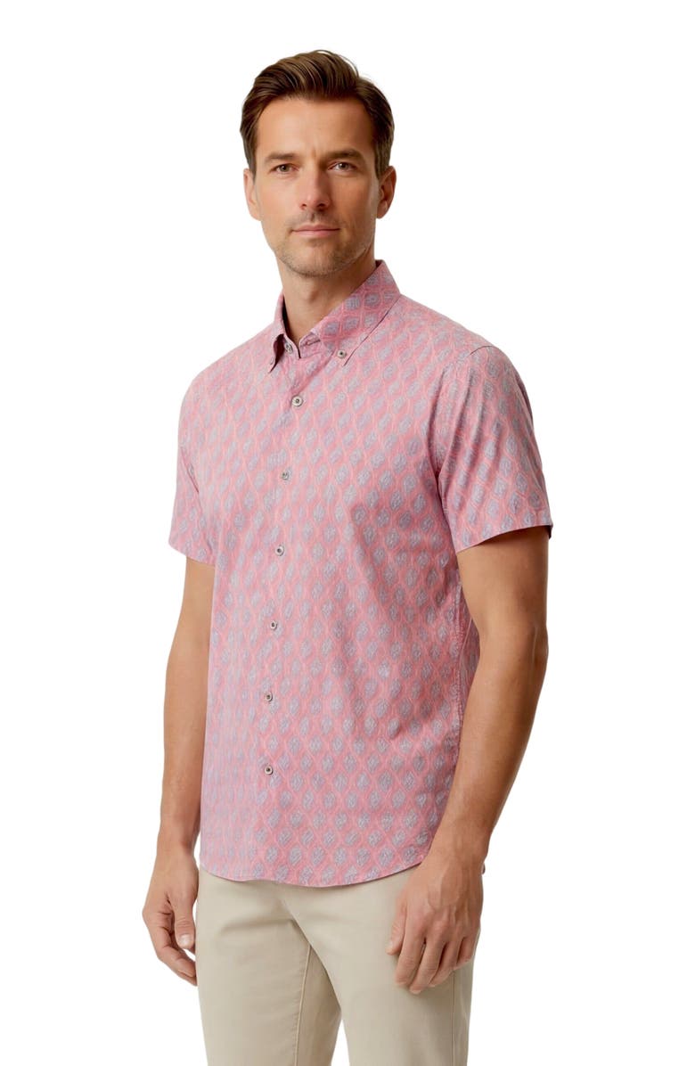 Lords of Harlech Mud Geo Mens Merino Wool Shirt, Alternate, color, Mud Geo Coral