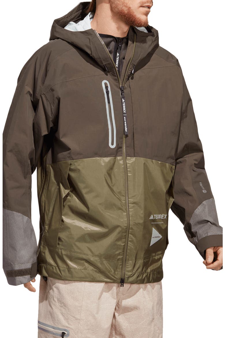 x and wander Terrex Xploric Rain.RDY Water Repellent Hooded Jacket, Alternate, color, SHADOW OLIVE/ OLIVE STRATA