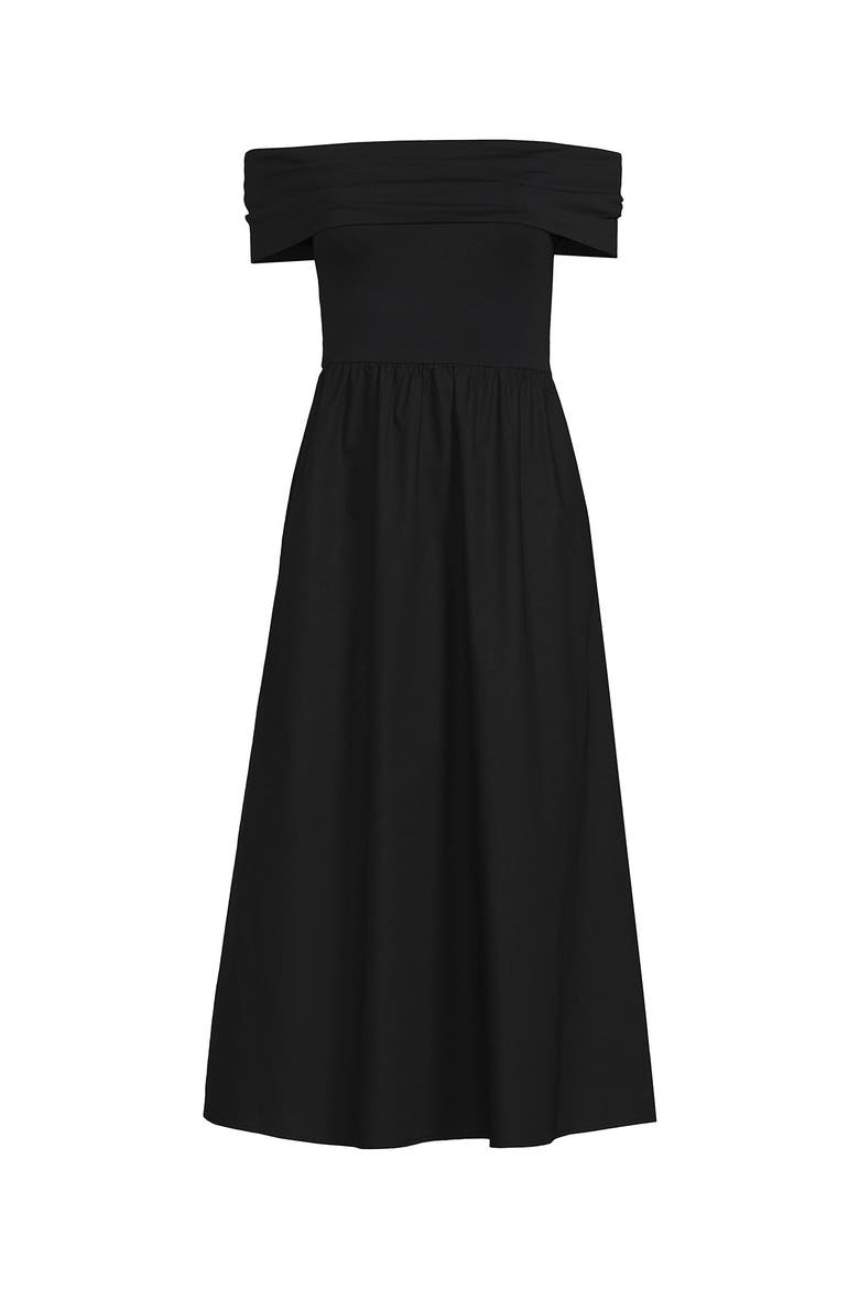 Off the Shoulder Slender Mixed Media Dress, Alternate, color, Black