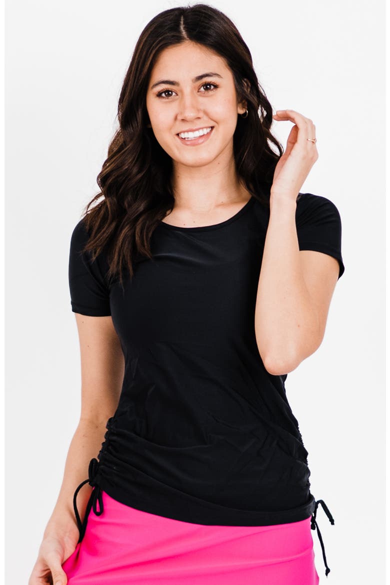 Short Sleeve Adele Swim Top, Main, color, Black